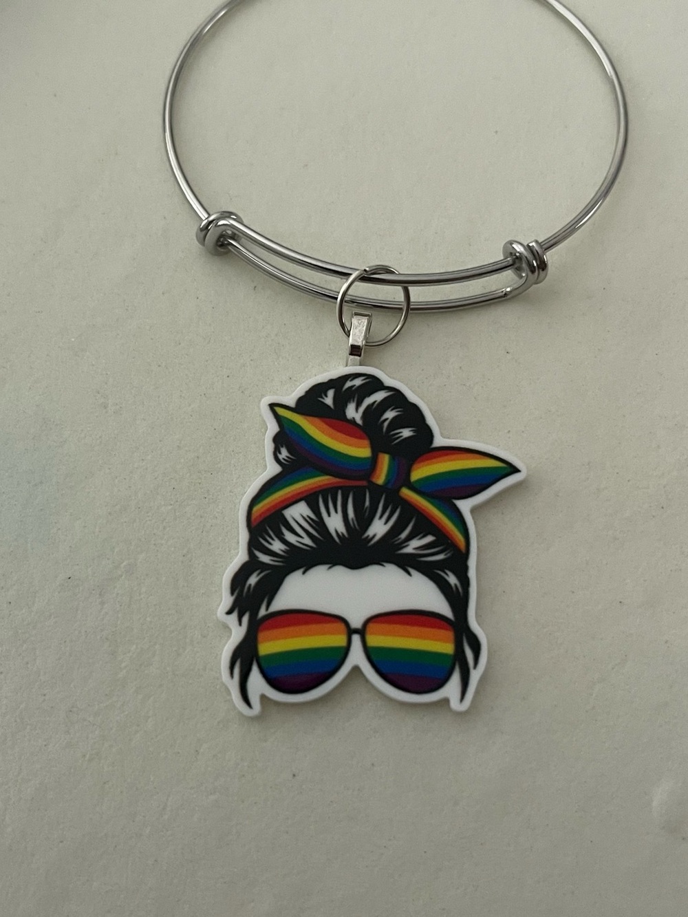 Rainbow Sunglasses Messy Bun Charm Bangle Bracelet
